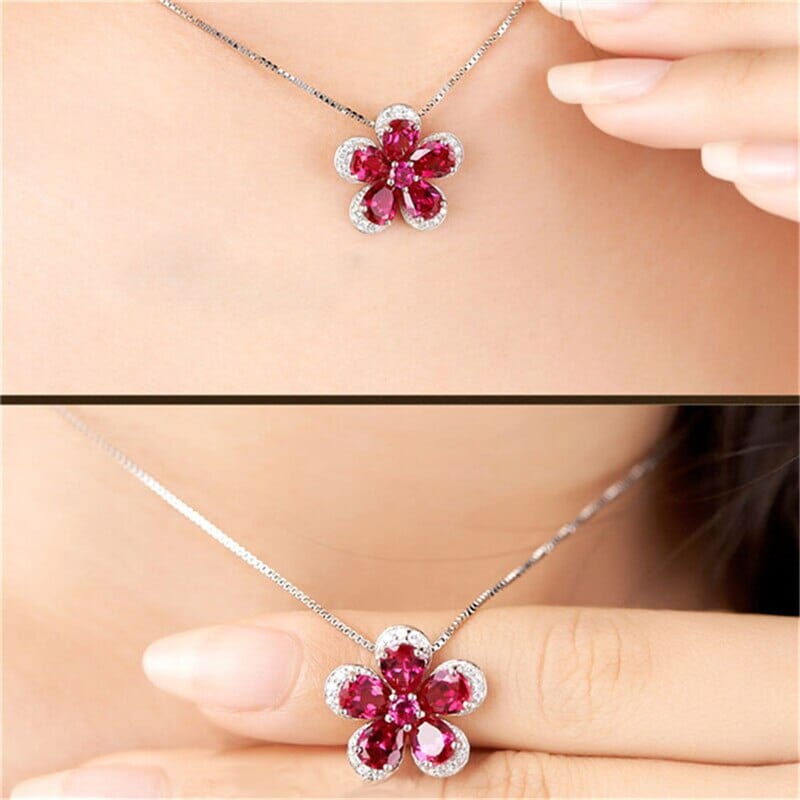 Clover Leaf Ruby 925 Sterling Silver NecklaceNecklace