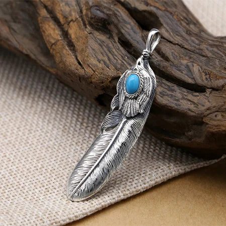 2019 Vintage Feather Eagle Inlaid turquoise Pendant 100% Real 925 Sterling Silver Men Women Necklace Pendant jewelery making P35Blue Style