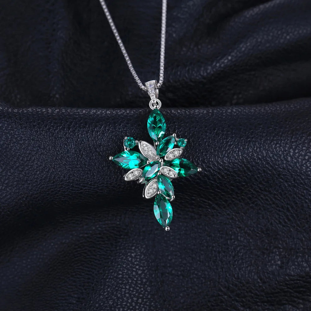 Flower cut 2.4ct Green Nano Emerald 925 Sterling Silver Pendant Necklace