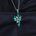 Flower cut 2.4ct Green Nano Emerald 925 Sterling Silver Pendant Necklace