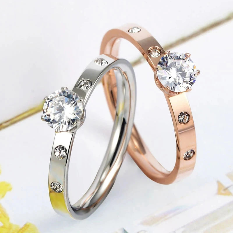 Rose Gold Titanium Wedding Ring with Cubic Zirconia