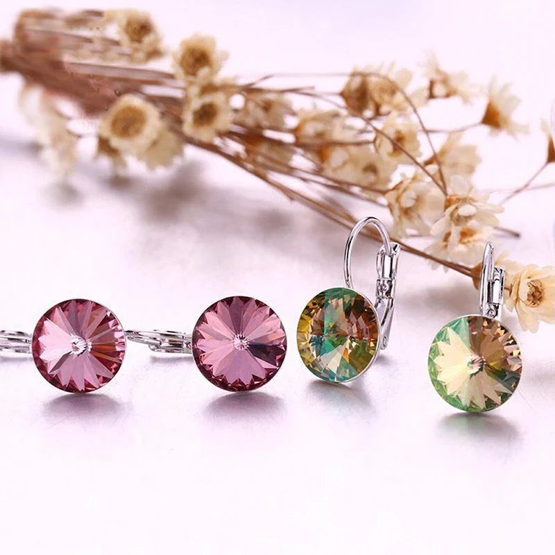 Sea Blue Crystal Hoop Earrings for Women, 9 Color Options