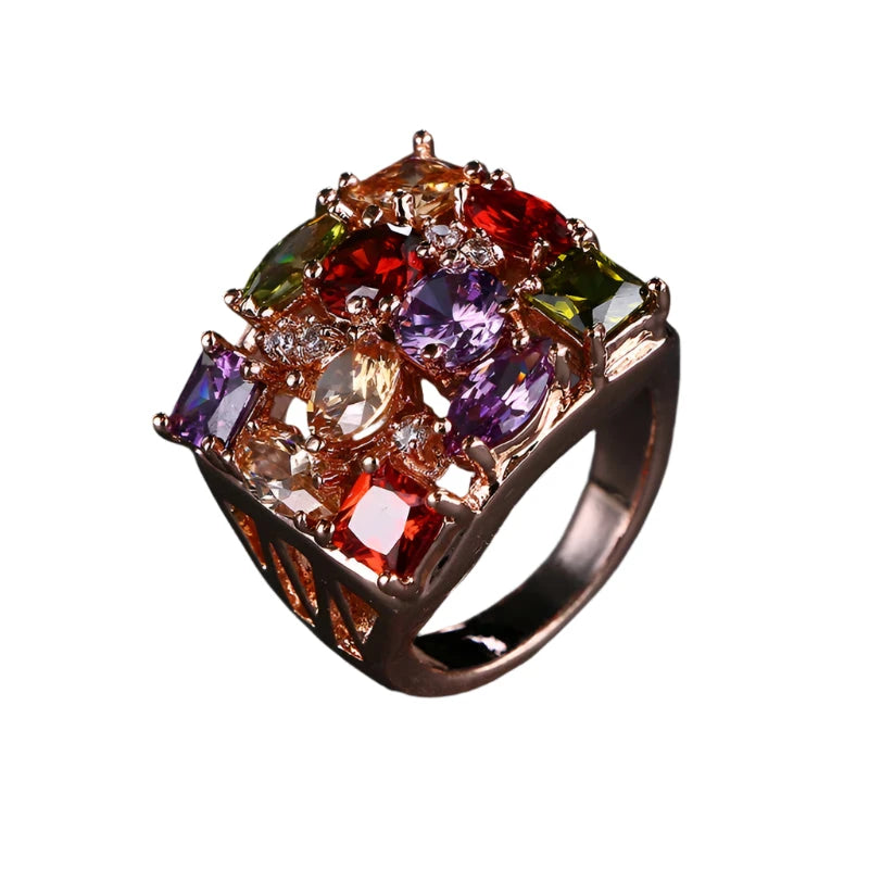 Emmaya Rose Gold Colorful Zircon Square RingMULTIROSE GOLD COLOR