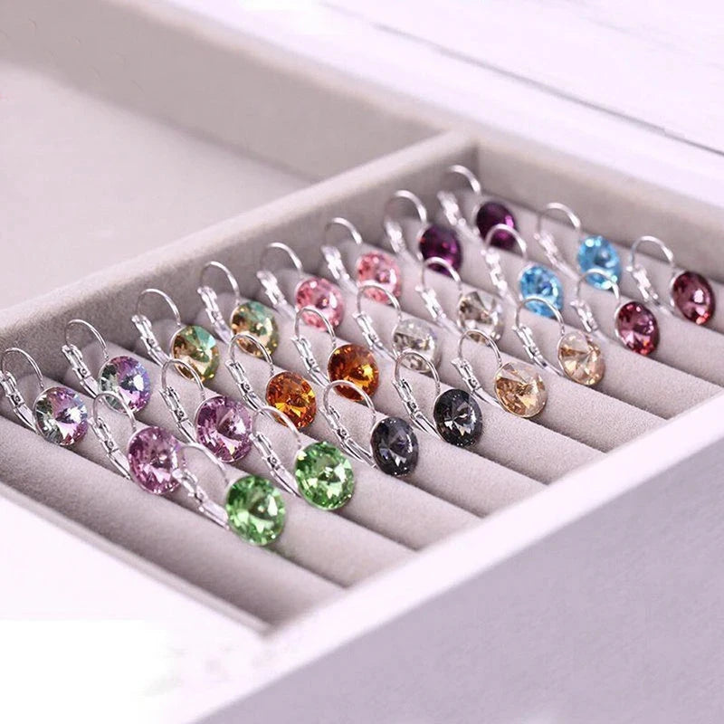 Sea Blue Crystal Hoop Earrings for Women, 9 Color Options