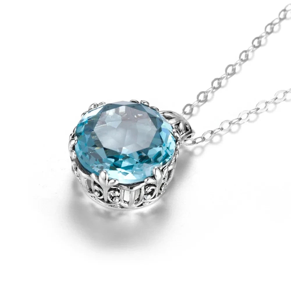 Vintage Aquamarine Necklace Pendant Stone Gemstone Birthstone Pendants for Women