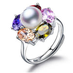 5 Gemstones and a Pearl Resizable Silver RingRingwhite pearl ring