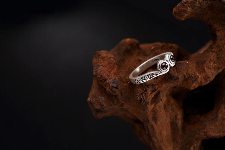 Garnet Sun Wukong Magic Ancient Silver Antique Ring