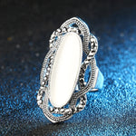 Bohemian Big Opal Stone Ring Black Crystal Rings For Women Vintage