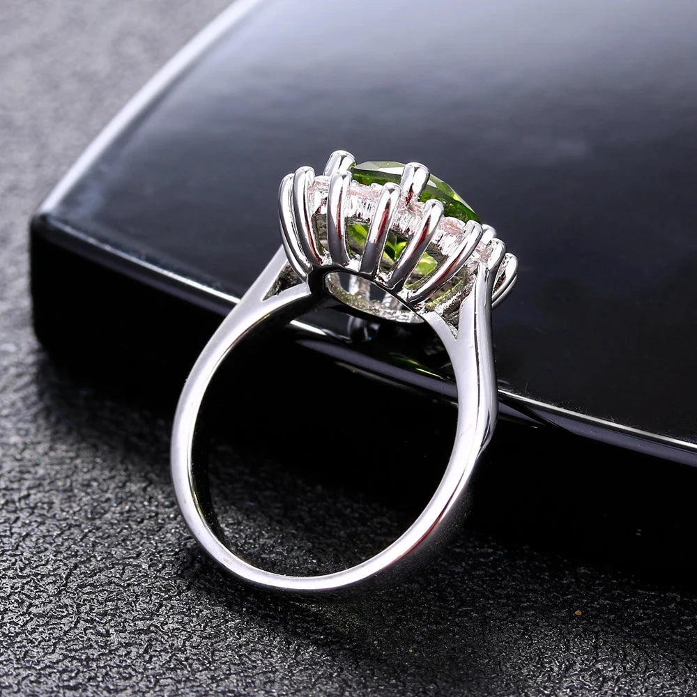 Luxury Peridot Flower Silver Ring for Women