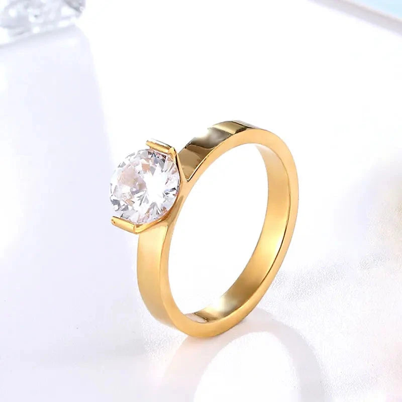 Gold Titanium Steel 1 Carat Crystal Wedding Ring for WomenYellow9