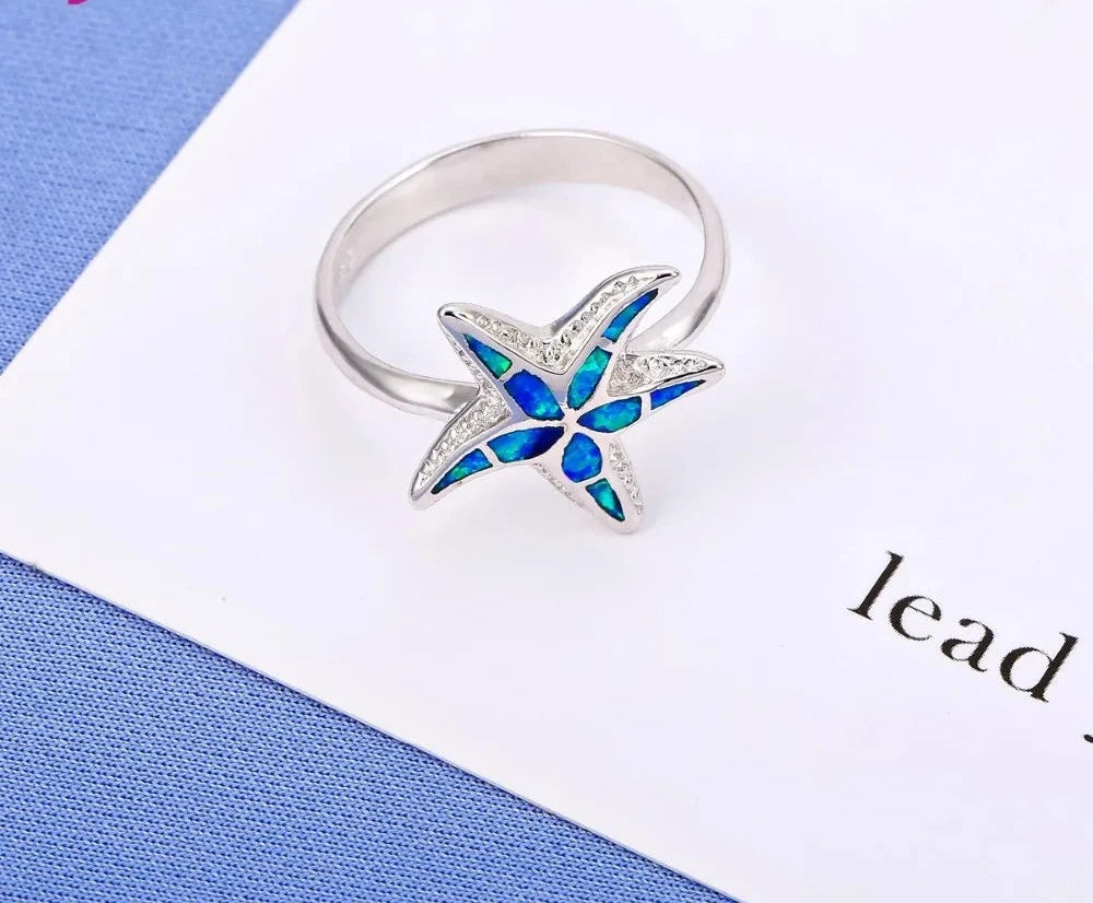 Starfish Pattern New Tide Blue Rare Opal Ring