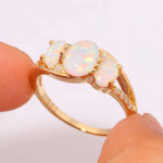 White Fire Opal Filled Finger Rings Yellow Gold Ring with Oval Stone
