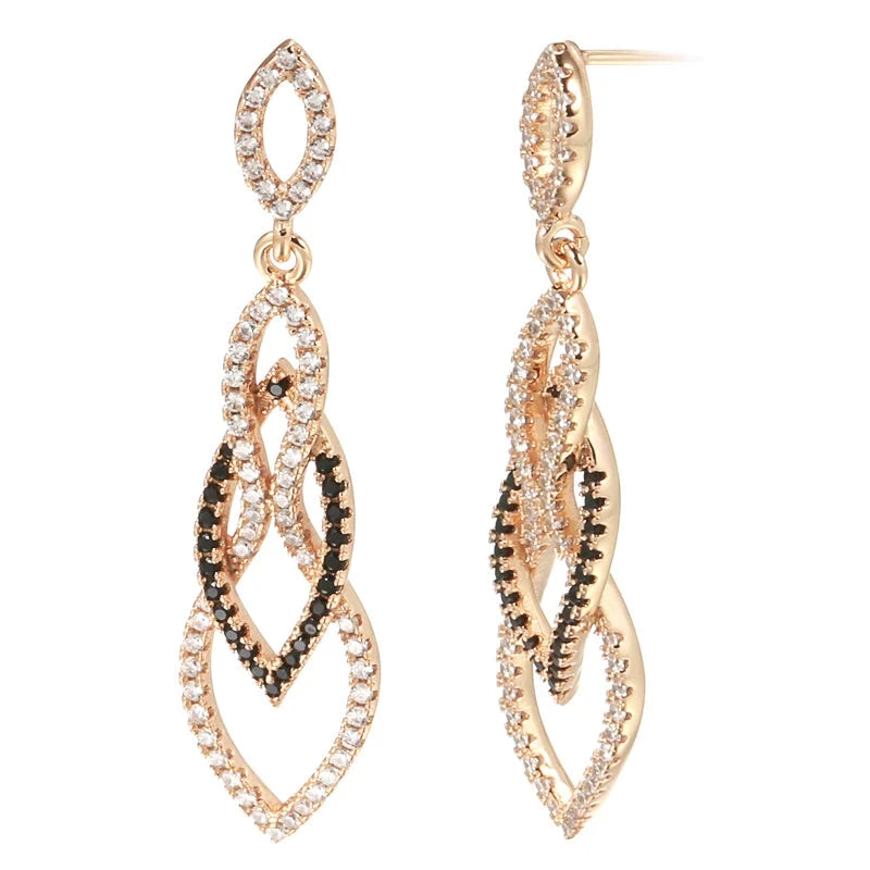 Luxury Rose Gold Long Drop Earrings with Black ZirconROSE GOLD COLOR