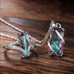 Rectangular Stone Ring/Necklace Set Novel Design
