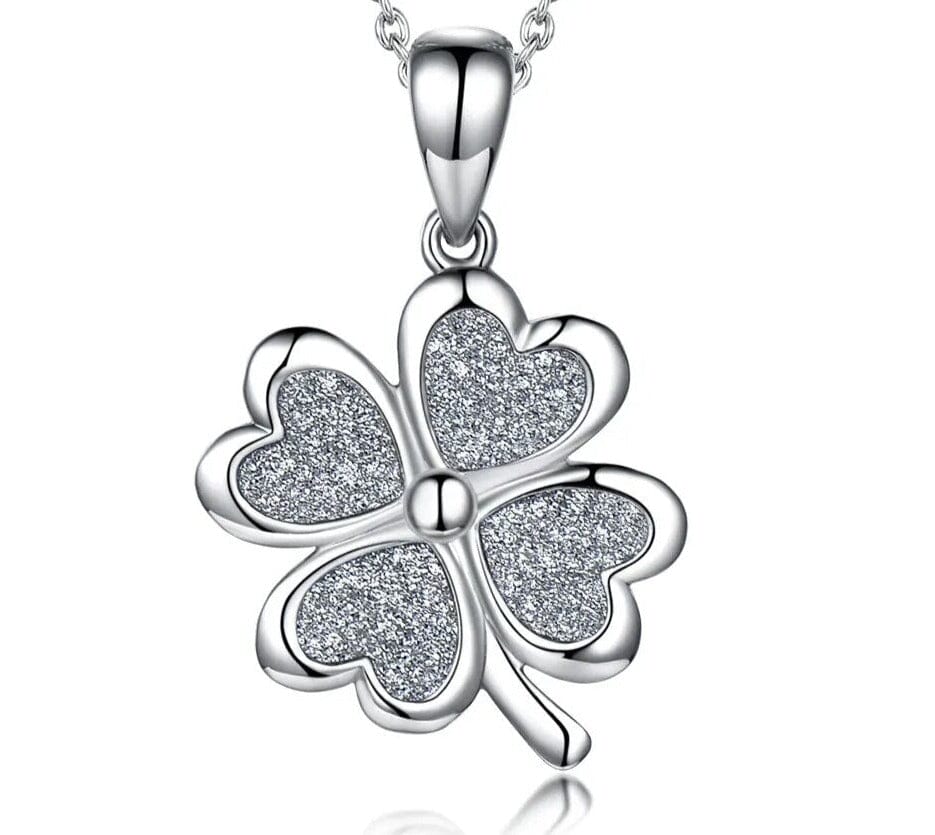 Lucky Four Leaf Clover Pendant 925 Sterling Silver NecklaceNecklaceSilver