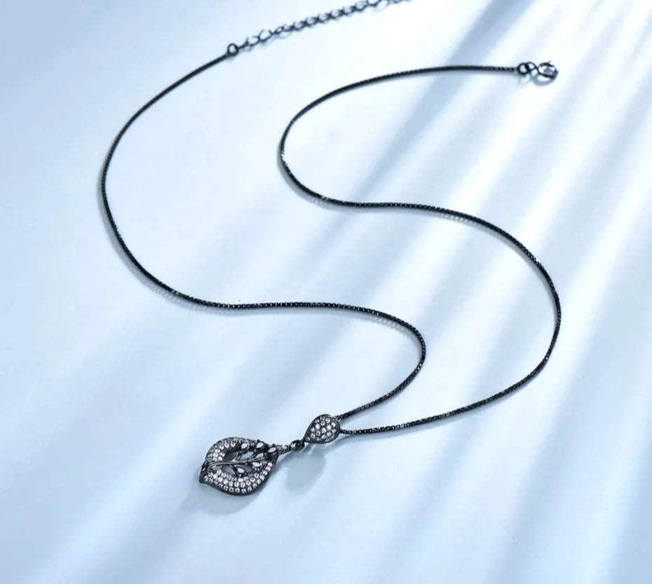 Leaf Black Pendant 925 Sterling Silver NecklaceNecklace