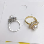 14K Gold Pearl & Zircon Adjustable Ring for Women