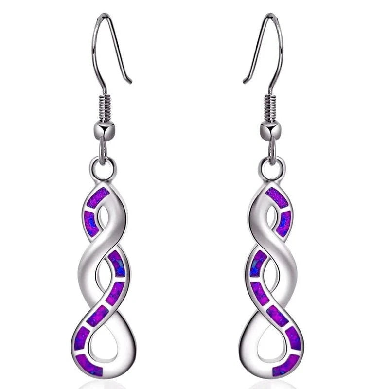 Navy Blue Fire Opal Wave Drop EarringsPurple