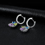 Natural Amethyst Blue Topaz Peridot Chrome Diopside Flower Dangle Drop Earrings