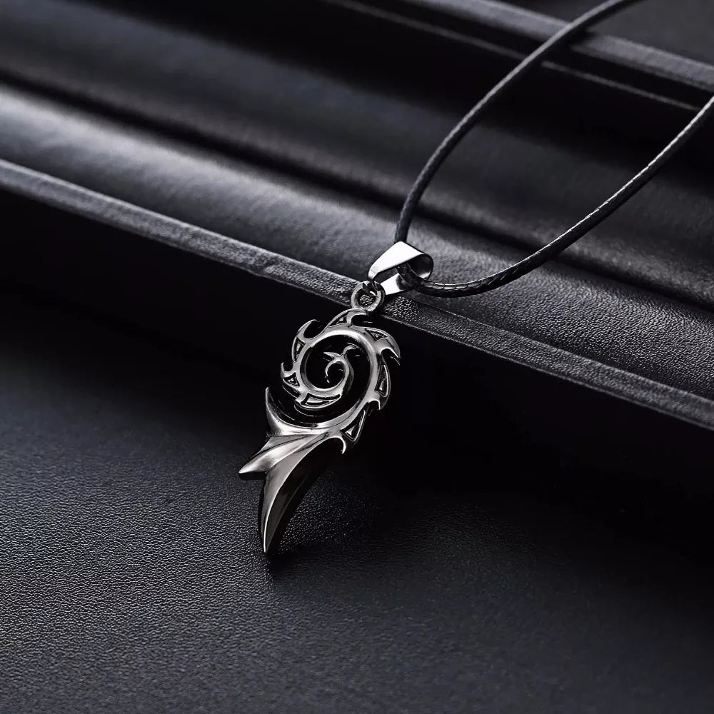 Dragon Flame Titanium Stainless Steel Leather Chain Pendant NecklaceNecklace