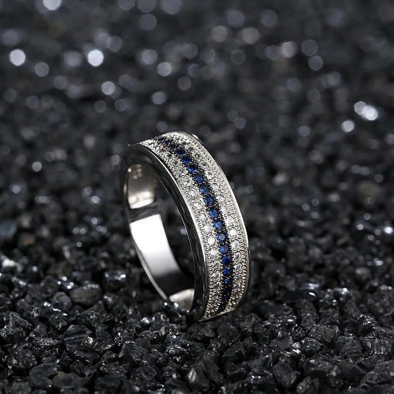 925 Sterling Silver Ring with Round Sapphire Zircon Gemstone