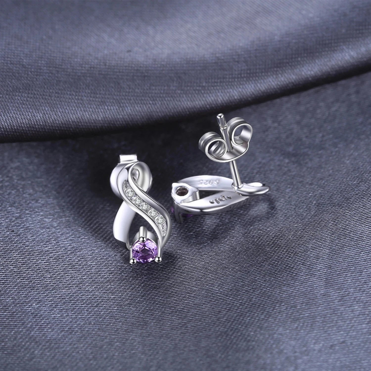 Infinity Natural Purple Amethyst 925 Sterling Silver Stud Earrings