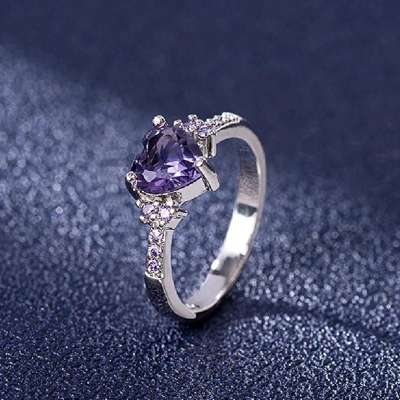 Jewelry Heart Shape Amethyst Gemstone Rings