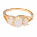 White Fire Opal Filled Finger Rings Yellow Gold Ring with Oval Stone