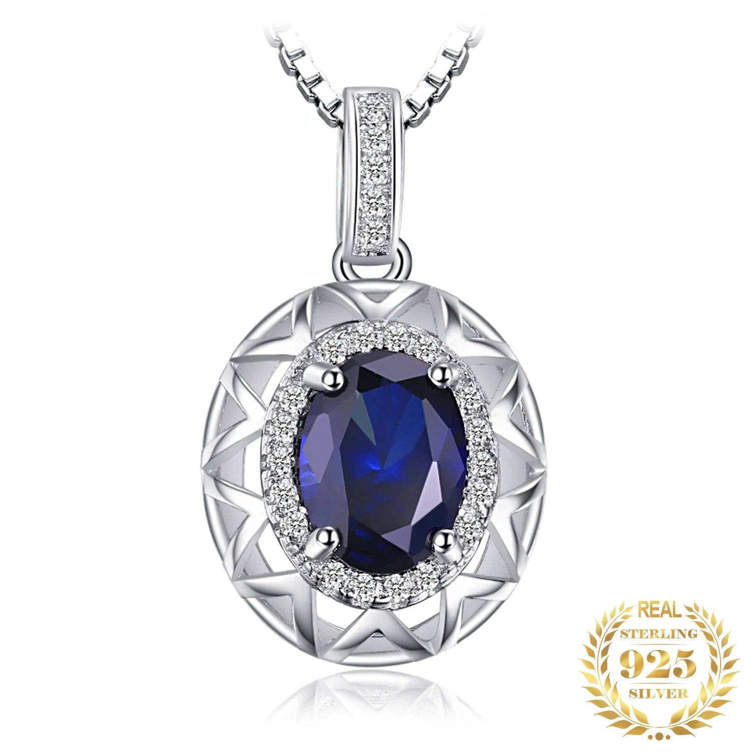 Beautiful Oval Cut Created Blue Sapphire 925 Sterling Silver Pendant OnlyCHINA