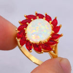 White Fire Opal Garnet Yellow Gold Color