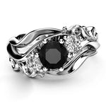 Rose Gold Unique Black Stone Ring with Twist BandF1514ROSE GOLD COLOR