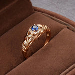 Blue Natural Zircon 585 Rose Gold Hollow Crystal Flower Ethnic Ring for Women