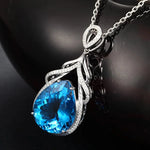 Romantic Water Drop Aquamarine Pendants Necklace for Women Silver 925 Necklace