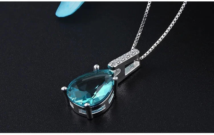 Natural Blue Topaz Pendant Silver Aquamarine Fashion Necklace Pendant Women