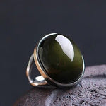 Obsidian Green Cat Eye Stone Resizable RingRingStyle A