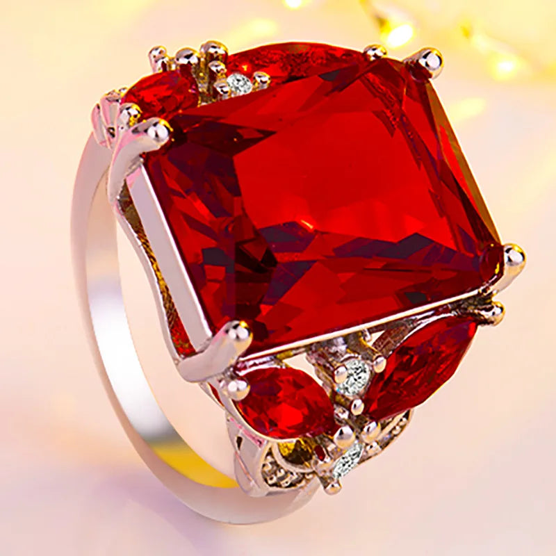 Delicate Luxury Ruby Ring for Women Geometry Gemstones