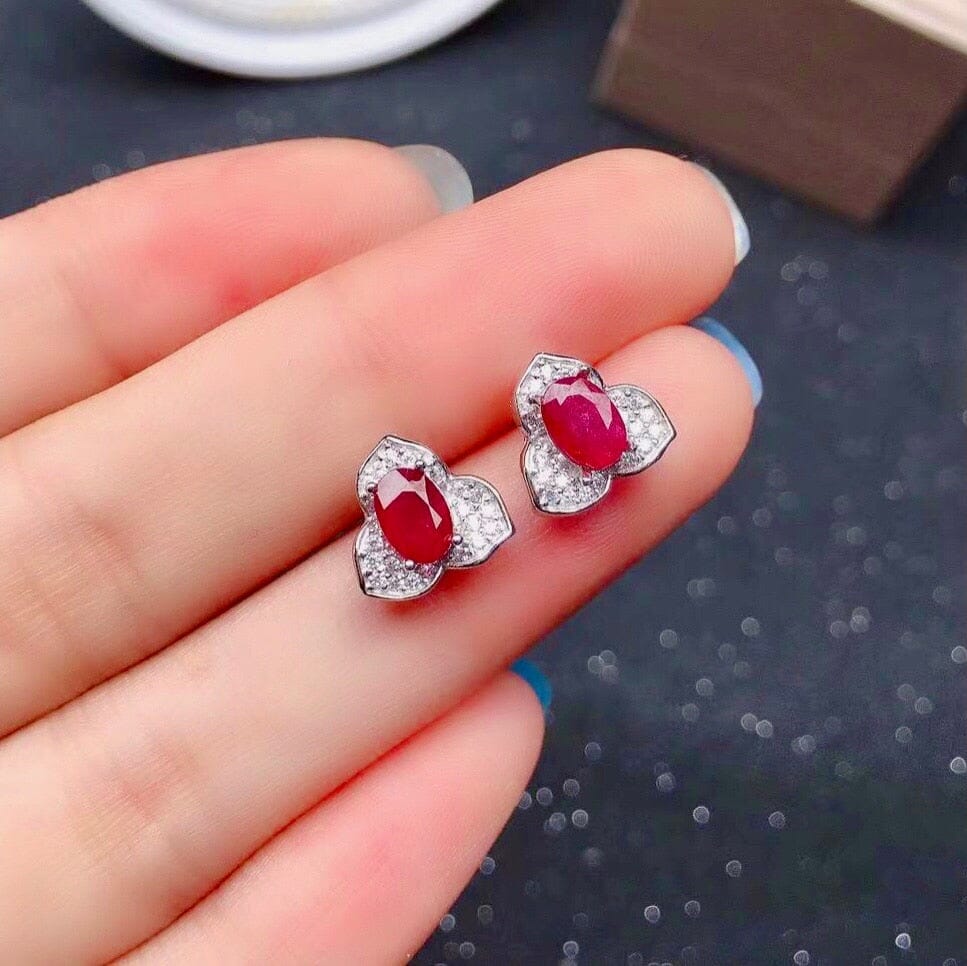 4mm*6mm Translucent Ruby 925 Silver Stud EarringsEarrings