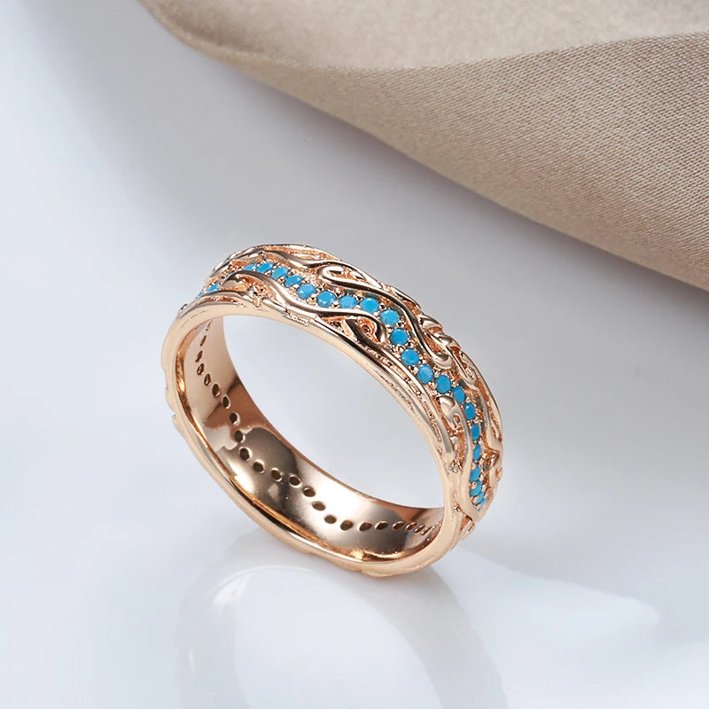 Trendy Rose Gold Full Circle Ring Exquisite Turquoise Stackable Finger Ring