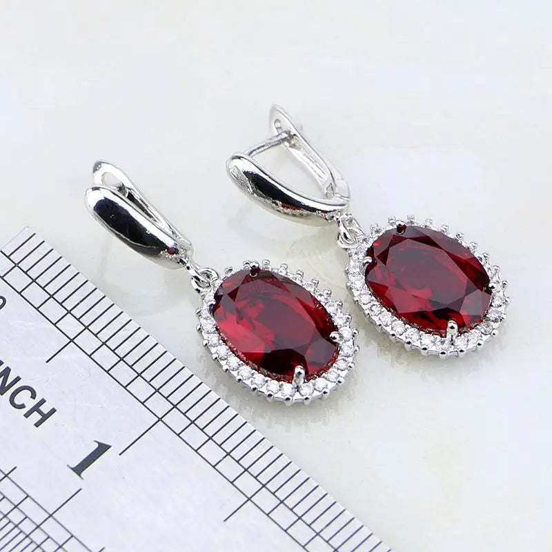 925 Silver Jewelry Round Red Garnet Zircon