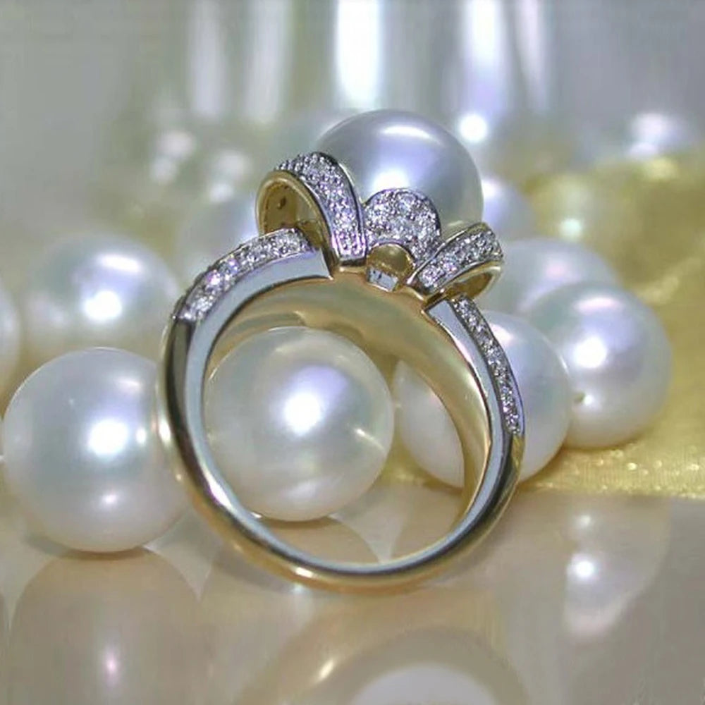 Elegant Pearl Gold Color Wedding Rings