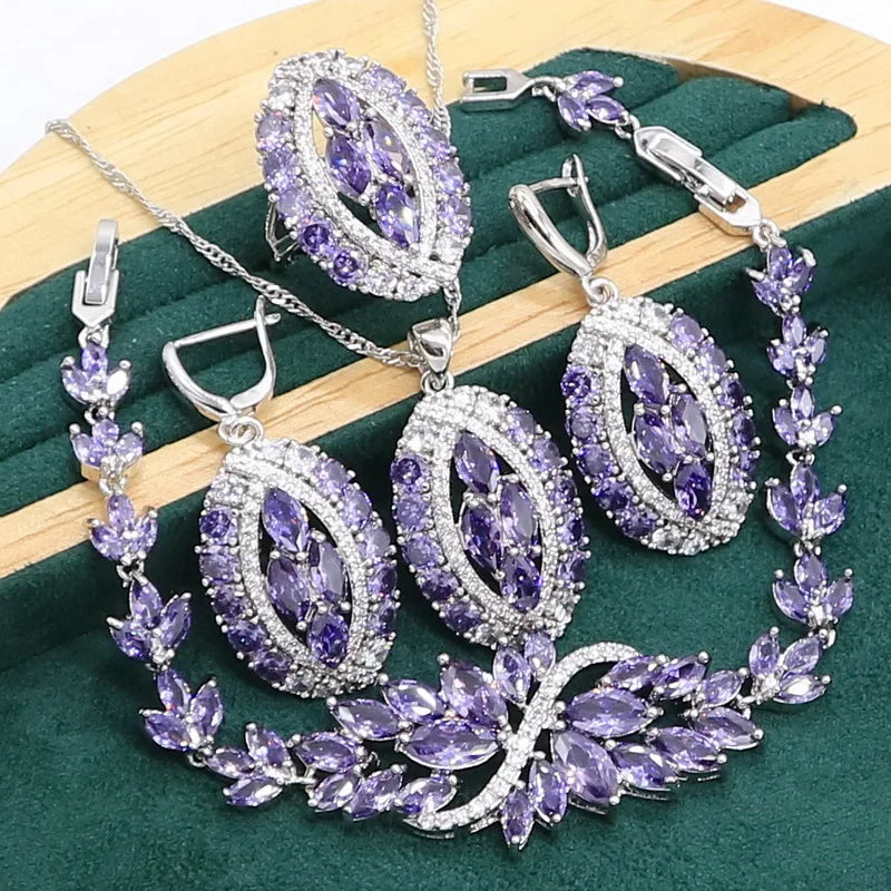 Luxurious Purple Amethyst 925 Sterling Silver Jewelry set for WomenWhole Set6