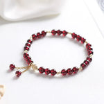 14k Gold Filled Natural Garnet Crystal Stone Beaded Strand Thin Bracelets for Womenwine red