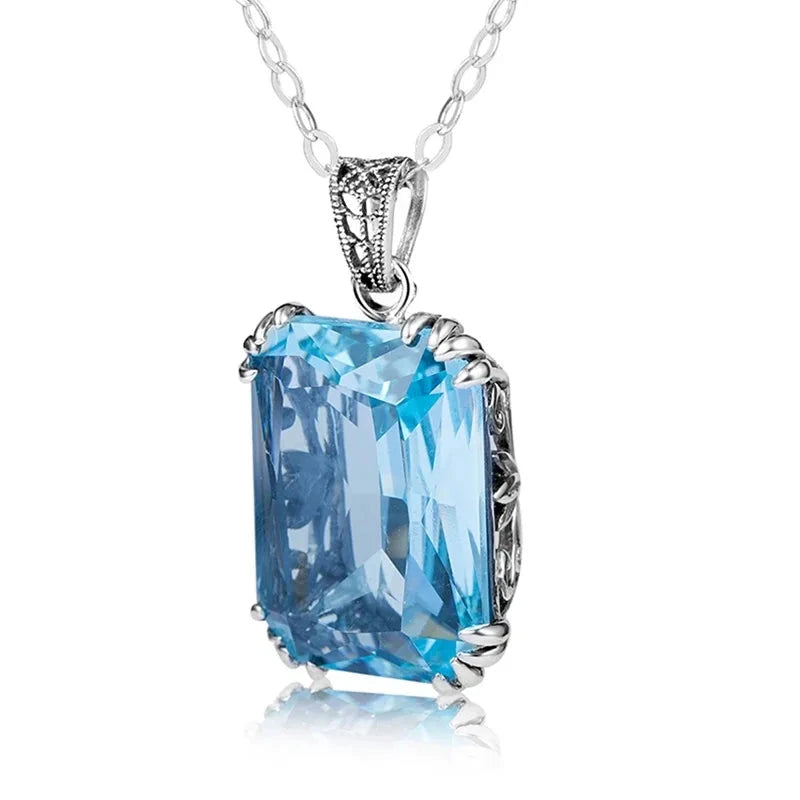 Jewelry Sets Aquamarine Sapphire Earrings Pendant Real 925 Sterling Silver WomenNecklace 1