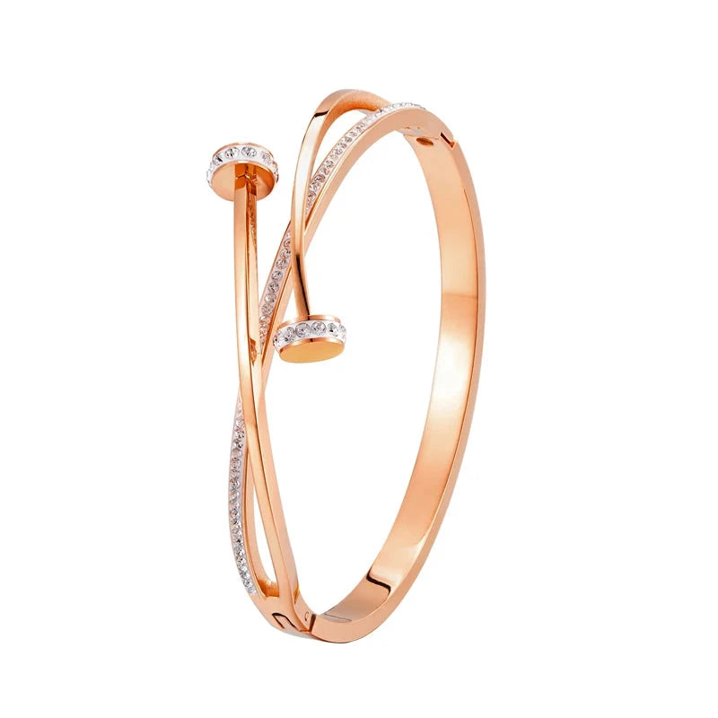 Unique Nail Head Cross Stainless Steel Bangle for WomenRose gold56-58mm