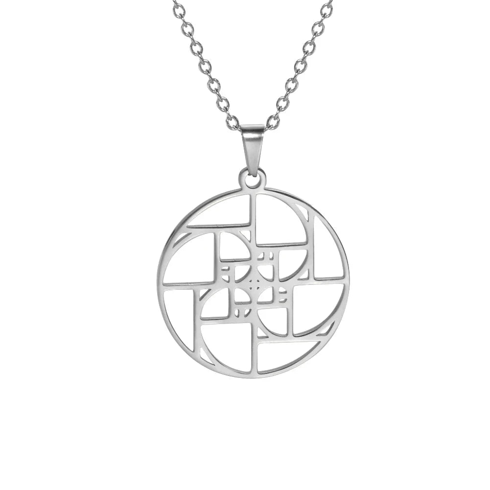 Fibonacci Spiral Golden Ratio Pendant NecklaceSteel necklace 0250cm