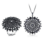 Natural Black Spinel Pendant 925 Sterling Silver Necklace and RingJewelry Sets