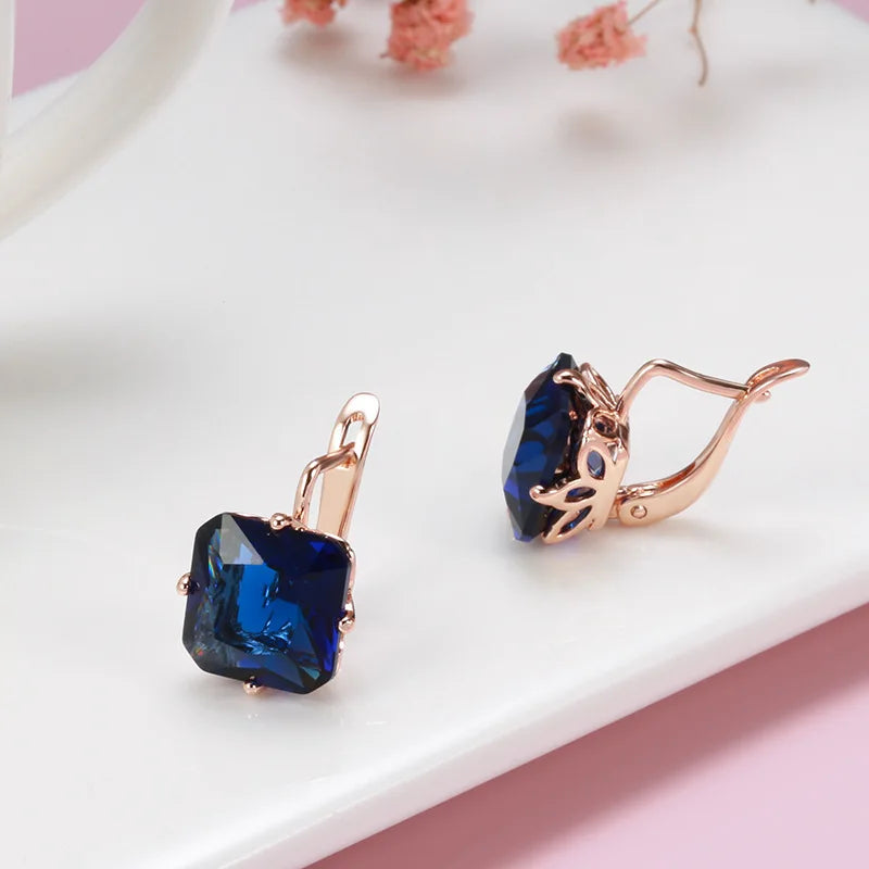 Natural Sapphire Diamond Vintage Earrings for Women Genuine Jewelry