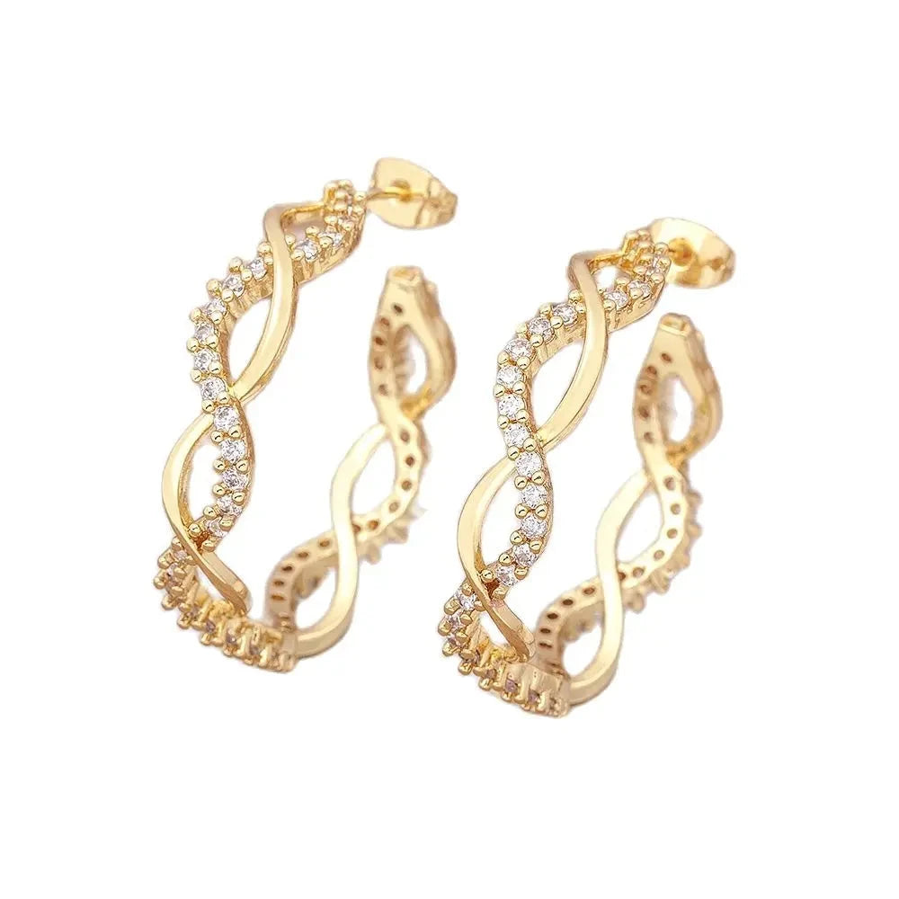 Big Drop Design Crystal Zircon Twist Hoop Earrings
