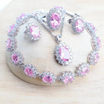 Silver 925 Women Jewelry Sets Blue Zirconia4PCS-Pink6