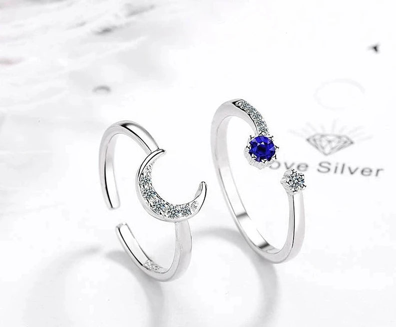 Fashion 925 Silver Ring With Star Moon Shape Sapphire Gemstones